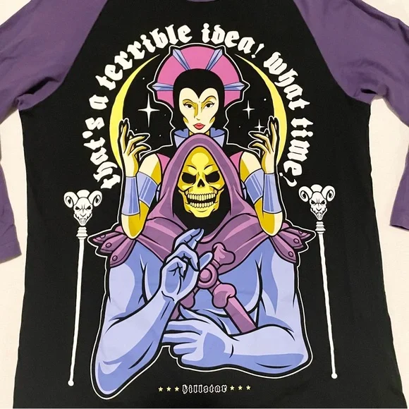 Killstar x Masters of the Universe Skeletor Evil-Lyn Raglan Tee XS 3/4 Sleeve - Picture 2 of 16